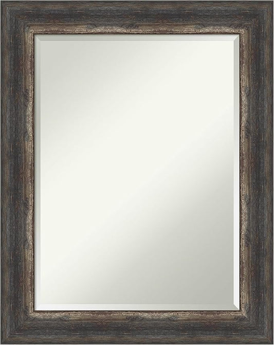 Amanti Art Brown Bathroom Mirror for Over Sink, 29x23 Bark Rustic Char Rectangle Vanity Mirror, Medium Country Rustic Frame, Hangs Horizonally and Vertically, Bathroom Wall Decor, Beveled Edge