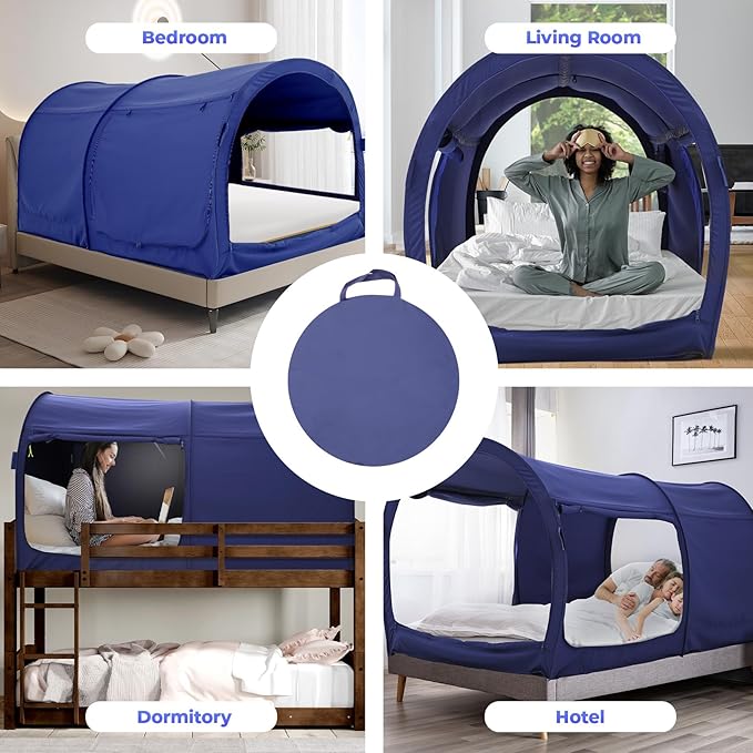 Alvantor Bed Canopy Bed Tents Dream Tents Privacy Space Full Size Sleeping Tent Indoor Pop Up Portable Frame Curtains Breathable Grey Cottage (Mattress Not Included) Reducing Light