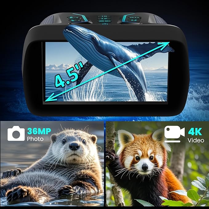 Night Vision Binoculars for Adults & Kids - 4.5'' Screen Infrared Night Vision Goggles Camera with Case, 4K Video & 36MP Photos, 8X Digital Zoom, 7-Level Infrared, 4500mAh Battery for Camping,Security