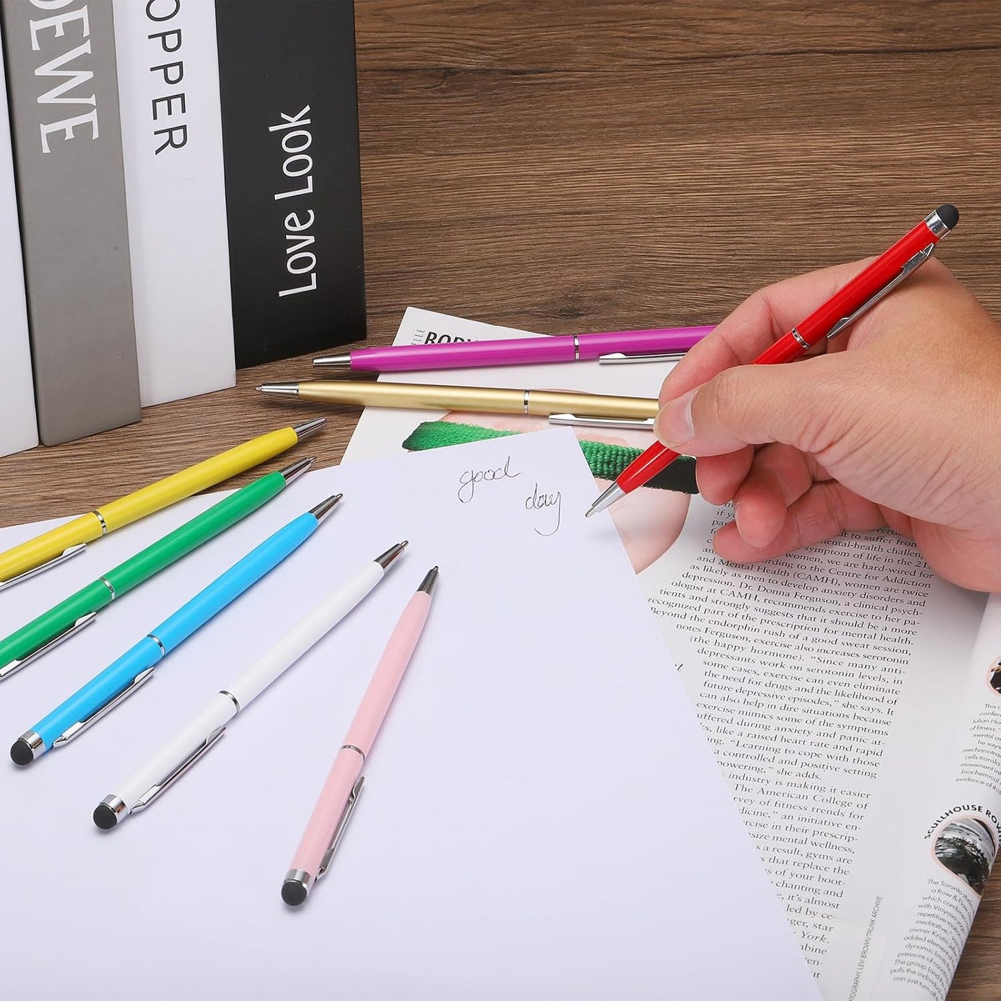 MECCANIXITY 6pcs Metal Stylus Pen Ballpoint Pen 2 in 1 Universal Retractable Ink Pen with Stylus Tips for All