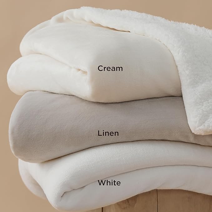 Bedsure GentleSoft Sherpa Fleece Throw Blanket for Couch - Thick and Warm Throw for Women and Men, Soft Fuzzy Plush Blanket for Winter, Linen, 50x60 Inches