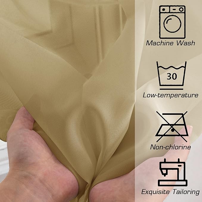 OWENIE Gold Sheer Curtain 96 Inch Long 2 Panels Set, Light Filtering Clear Rod Pocket Soft Sheer Curtain 95 for Bedroom/Living Room, 2Pcs, Each 42" W x 96" L,Gold