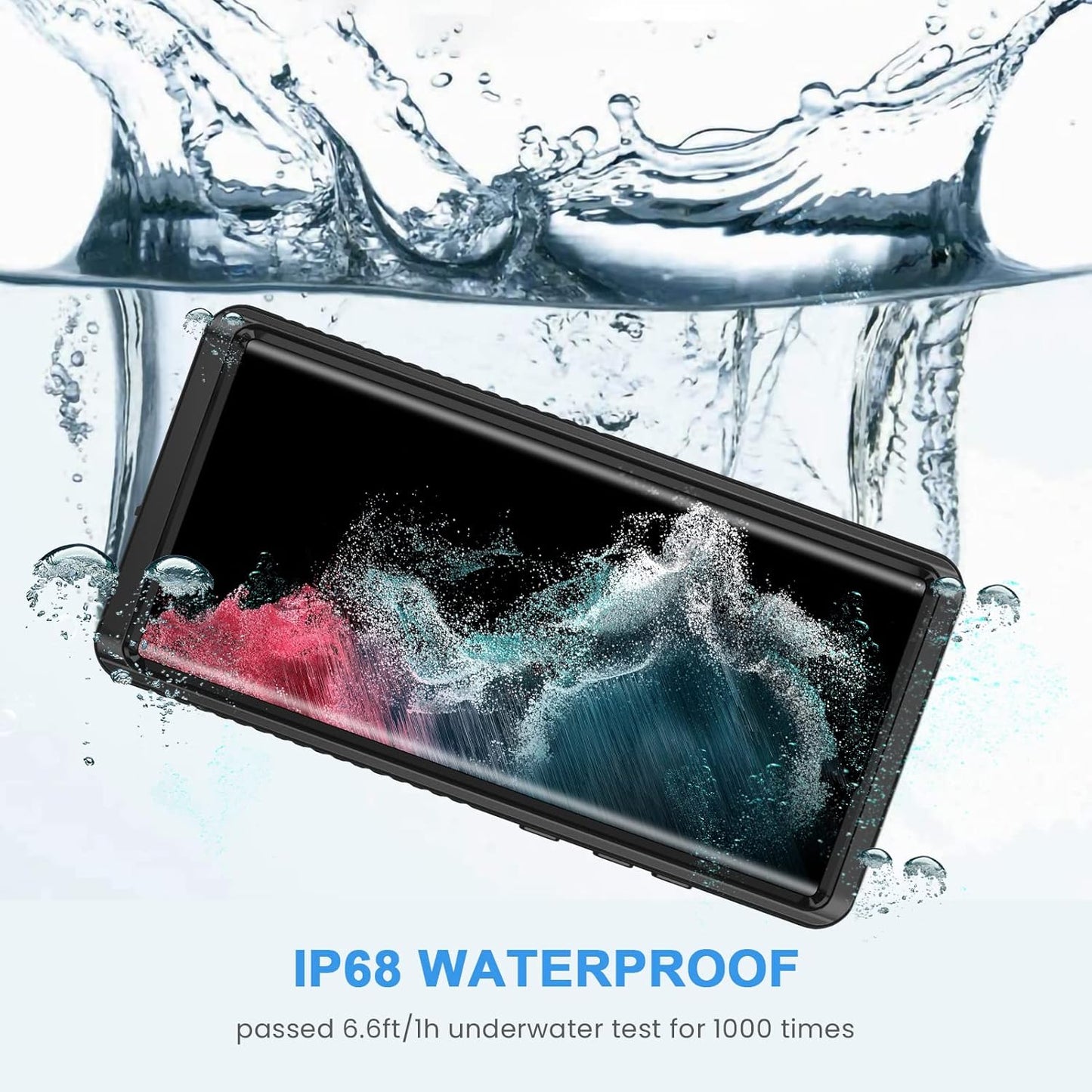 Lanhiem IP68 Waterproof Dustproof Case for Samsung Galaxy S22 Ultra, Built-in Screen Protector, Heavy Duty (Black/Clear)