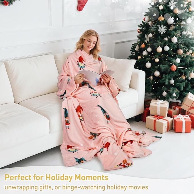 Catalonia Xmas Dwarfs Wearable Blanket with Sleeves and Foot Pocket – Ultra-Soft Warm Fleece Long Throw Snuggly Blanket for Sleeping & TV Time – Cozy Christmas Gift for Women & Men