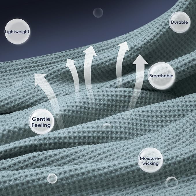 PHF 100% Cotton Waffle Weave Blanket Twin Size for Bed,Snag Proof Lightweight Breathable Moisture-Wicking Throw for Couch,Great for Layering in Cold Weather,Machine Washable,Home Decor Gift-Ocean