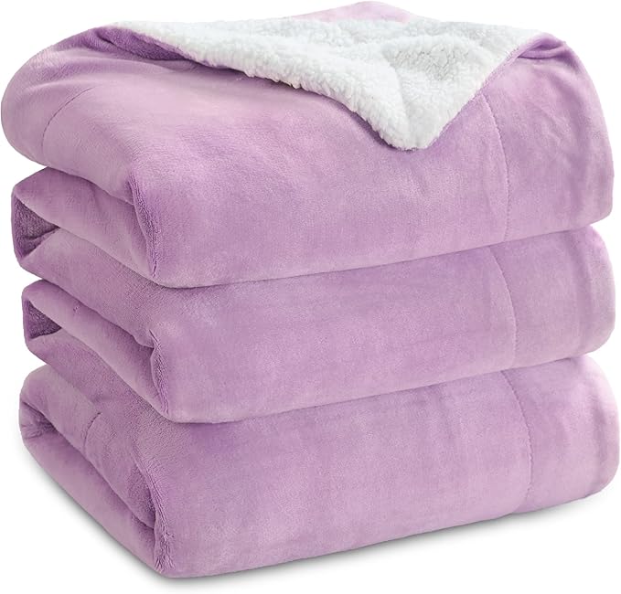 Bedsure GentleSoft Sherpa Fleece Blankets King Size for Bed - Thick and Warm Throw for Girls and Women, Soft Fuzzy Plush King Blanket for Winter, Lilac, 108x90 Inches
