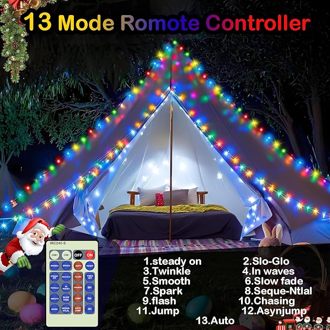 Decute 500LED 164FT Fairy String Lights Christmas Lights Green Copper Wire with Remote, Firefly Starry Light for DIY Christmas Tree Costume Wedding Party Table Centerpiece Decor Multicolor