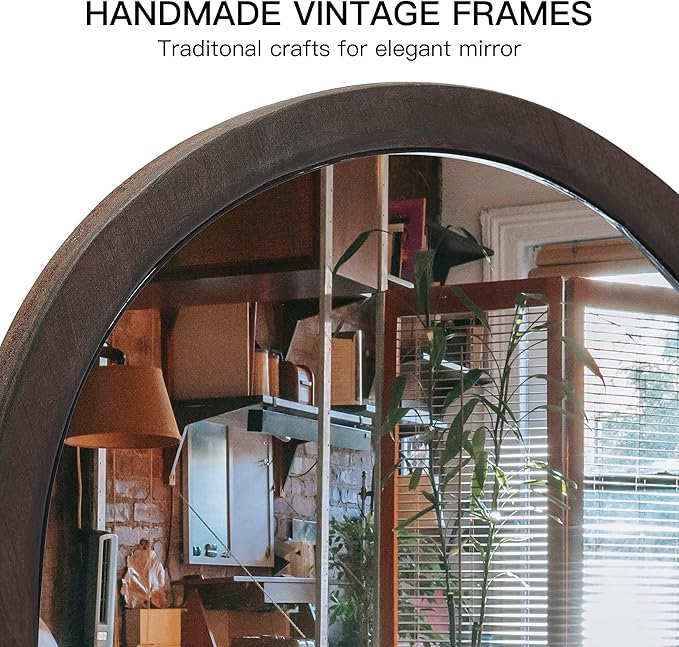 Vanity Table Makeup Mirror-Desk Small Standing Vintage Mirrors 360° Adjustable Rotation, Bronze Wood Framed for Dressing Table,Bedroom, Bathroom,Tabletop,Antique,Desktop 11.8'' x 7.8''