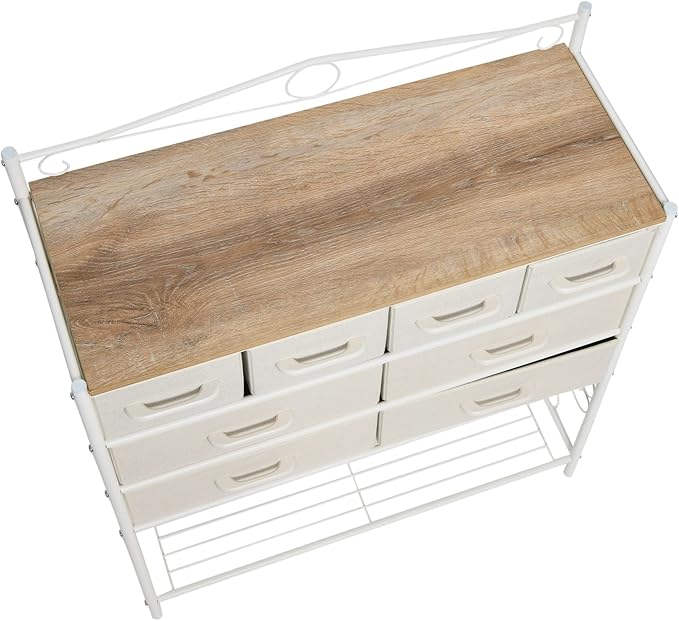 Household Essentials Victorian Style 8-Drawer and Bottom Shoe Shelf Storage Organizer Unit, White and Coastal Oak Color