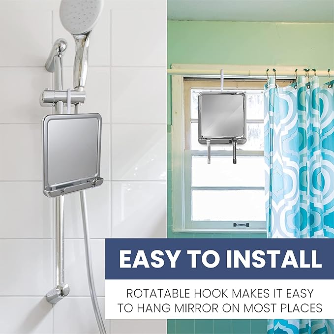 MIRRORVANA Fogless Shower Mirror for Shaving and Distortion-Free Glass Surface with Hook for Hanging, 8" x 7" Chrome