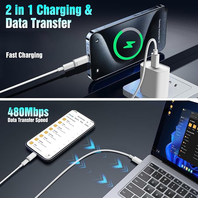TiMOVO 2 Pack Adapter for USB-C to Lightning Adapter, Adapters for Lightning Female to USB C Male Adaptor, Charge & Data Sync for iPhone 17/16 Pro Max Plus, iPad Pro/Air, Not for Audio/OTG