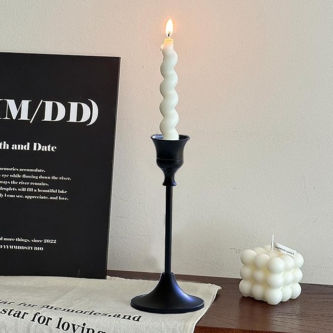 12PCS Black Candlestick Holders Taper Metal Candle Holder for Vintage Candlestick Black Candelabra Candle Holder Thanksgiving Day Christmas Dinning Fireplace Home Decor.