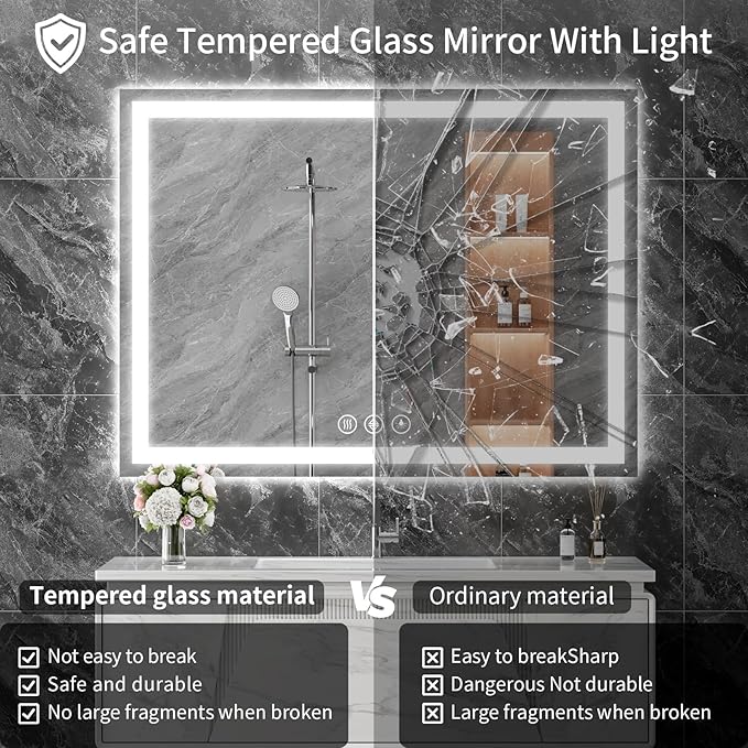Koonmi 30x55 LED Bathroom Mirror, Backlit + Front Lit, LED Bathroom Mirror with Lights for Wall, 3 Colors, Anti-Fog, Dimmable Brightness, Tempered Glass