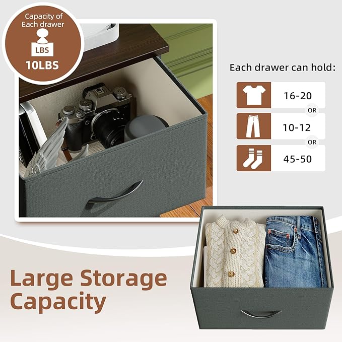 Somdot Tall Dresser for Bedroom, 4 Drawer Storage Organizer Chest of Drawers with Removable Fabric Bins for Living Room Closet Bedside Nursery Laundry Entryway Hallway, Charcoal Grey