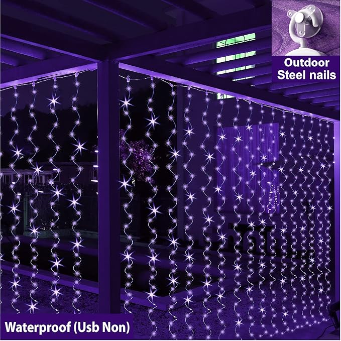 ZSJWL Curtain Lights, 300 LED Curtain Fairy Lights with Remote, 8 Modes 9.8 × 9.8 Ft Curtain String Lights, Waterproof, USB Plug in, Copper Wire Lights for Bedroom Window Chrismas Party, Purple