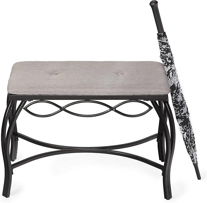 Mango Steam Heather Gray Shoe Bench - Vanity Seat for Makeup Room, Dressing Stool, Entryway Bench - Powder Coated, Upholstered, Space Saving