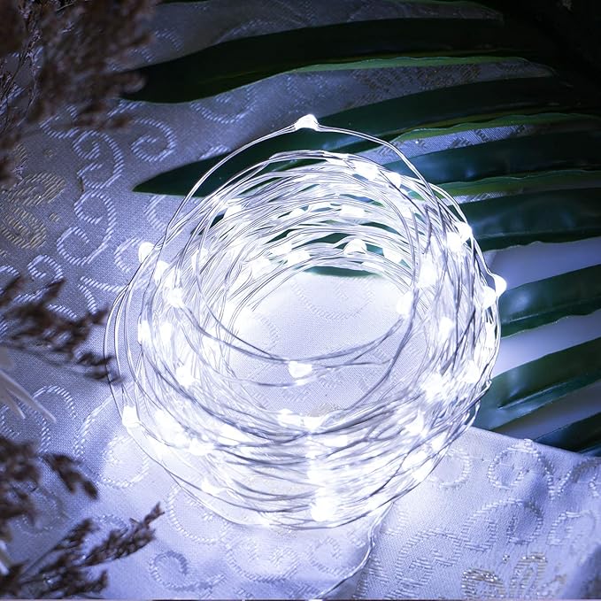 USB Fairy String Lights, 40FT 120LED Firefly String Lights, 8 Lighting Modes Twinkle Lights for Bedroom Halloween Christmas Tree Wreath Party Wedding Baby Shower Decoration, Pure White