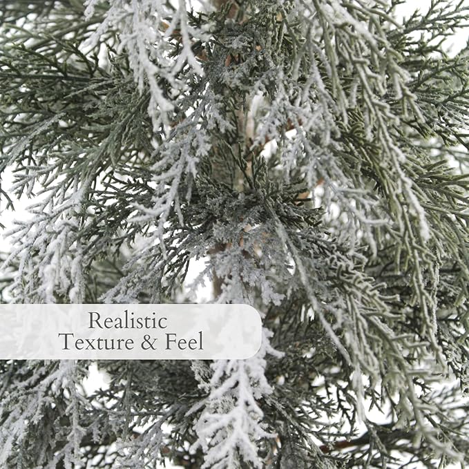 CG Hunter Holiday Collection, Set-of-1 Faux Flocked Cedar Tree, Premium Artificial Indoor Flocked Cedar Tree Stands 4' Tall in Pot–Perfect Christmas Decoration