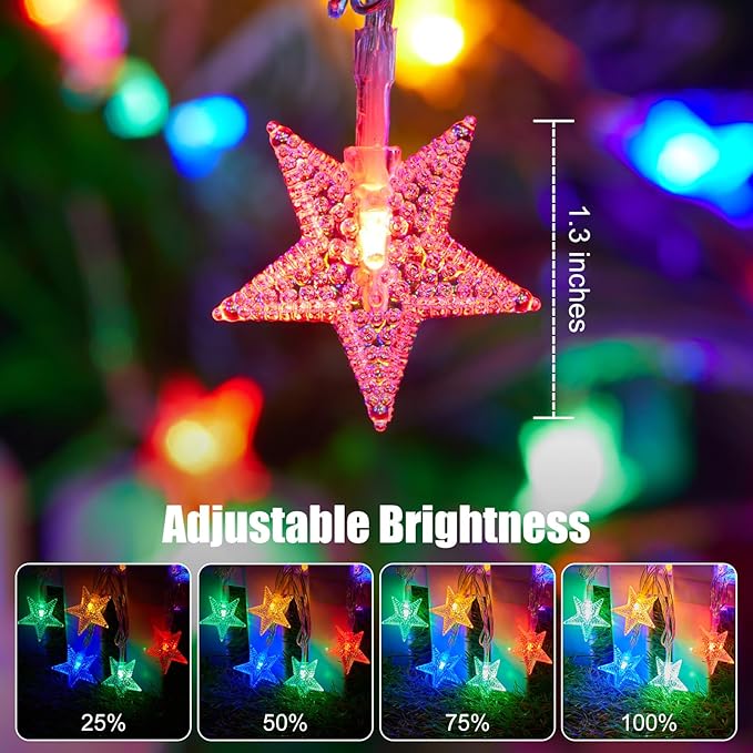 Brightown Star String Lights Battery Operated - 17 ft 50 LED Star Fairy String Lights with Remote and Timer, 8 Modes Waterproof for Bedroom Tent Loft Bed Patio Party Wedding Decor, Multicolor