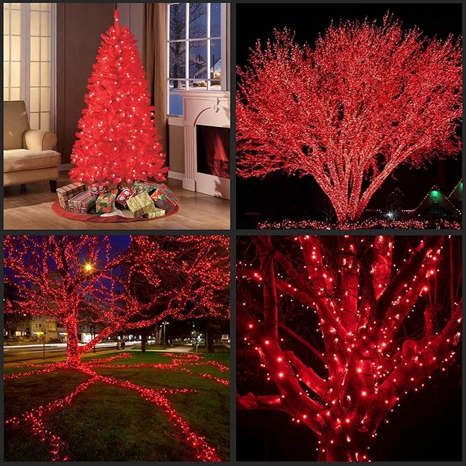 YULETIME 200 Red LED Christmas Lights with Red Wire, Pack of 2 Strands 33 Feet 100 Lights UL Certified Holiday String Light Set