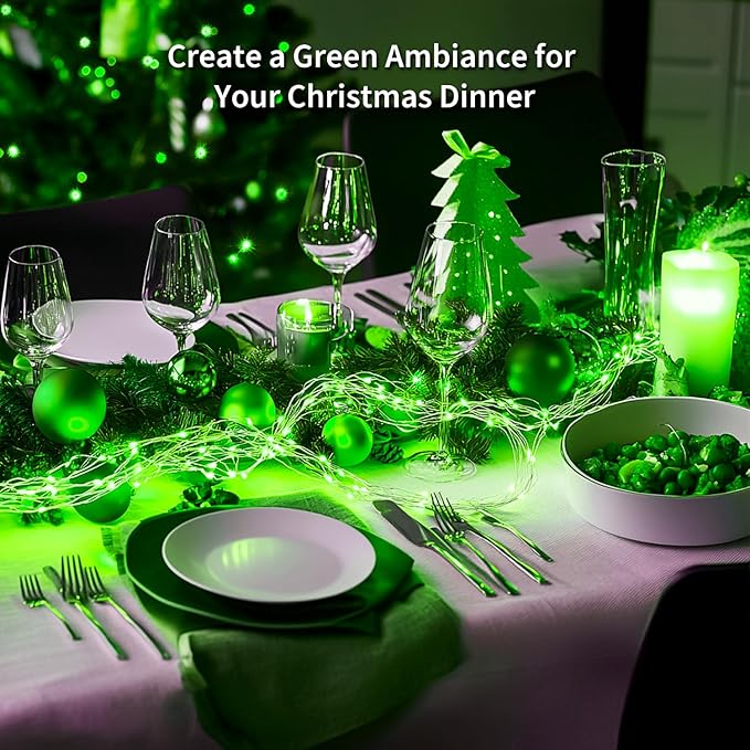 JMEXSUSS 4 Pack 50 LED Green Fairy Lights Battery Operated: 16.1ft Christmas Fairy Lights Indoor Outdoor Waterproof for Bedroom Garden Party Decorations