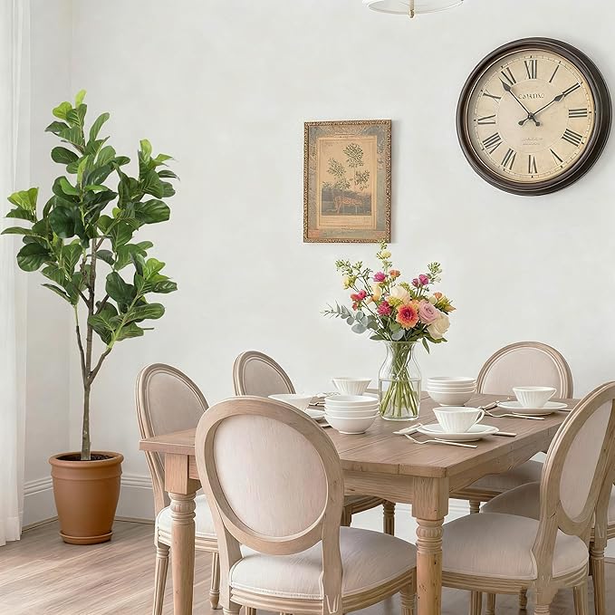 Faux Fiddle Leaf Fig Tree 6ft(74in) Artificial Floor Plant for Indoor Decor Realistic Potted Tree with Texture Silk Leaves and Natural Wood Trunk for Home Living Room,Office Perfect Housewarming Gift