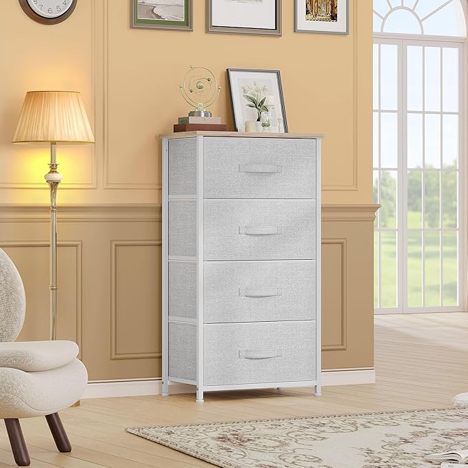 DWVO 4 Drawers Dresser, Dresser for Bedroom, Fabric Storage Tower, Chest of Drawers, Organizer Unit for Closets, Living Room