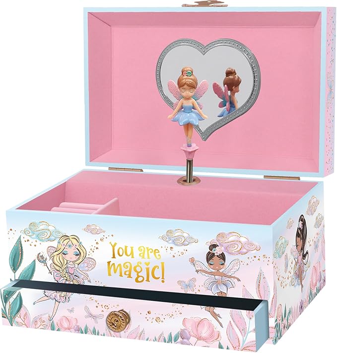 Musical Fairy Jewelry Box for Girls - Kids Music Box with Spinning Fairy and Mirror, Princess Gifts for Little Girls, Jewelry Boxes, Childrens Birthday Gift - Ages 3-10, Pink