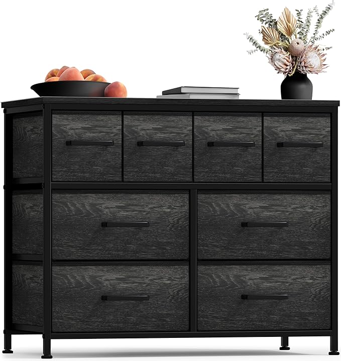 Sorbus Dresser with 8 Faux Wood Drawers - Chest Organizer Unit with Steel Frame Wood Top & Handle Easy Pull Fabric Bins for Clothes - Large Storage Furniture for Bedroom Hallway, Living Room & Closet