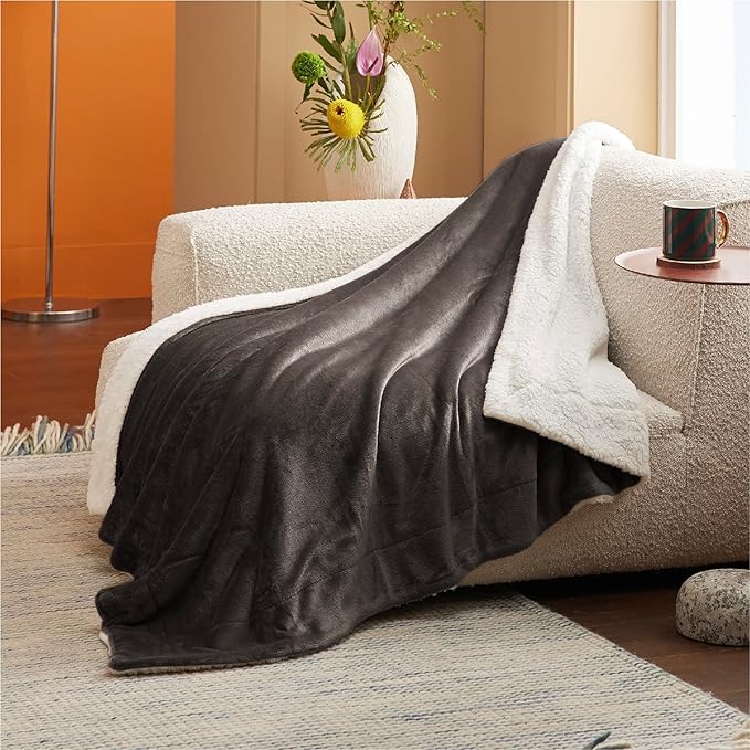 Bedsure GentleSoft Sherpa Fleece Throw Blanket Twin Size for Couch - Thick and Warm Throw for Women and Men, Soft Fuzzy Plush Twin Blanket for Winter, Brown, 60x80 Inches
