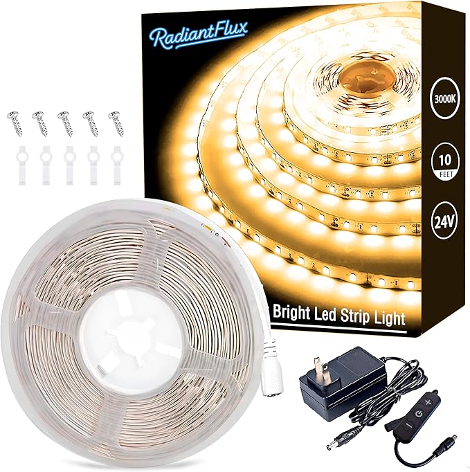 Small Led Strip Lights 10 ft Warm, Dimmable LED Lights Strip, 180 Leds, Super Bright LED Tape Rope Lights for Living Room, Bedroom, Kitchen, Vanity Mirror,Flexible Light Strips for Indoor Use