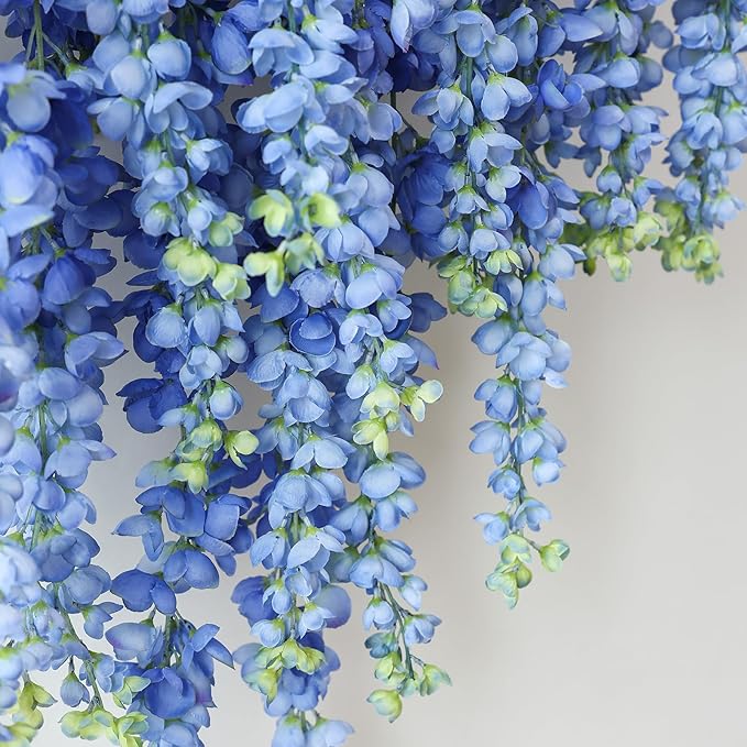 mizii 6Pcs Royal Blue Wisteria Hanging Flowers 48" Silk Wisteria Artificial Flowers Garland Vines Fake Hanging Flowers Decoration for Wedding Flower Wall Backdrop Centerpieces Room Decor (Royal Blue)