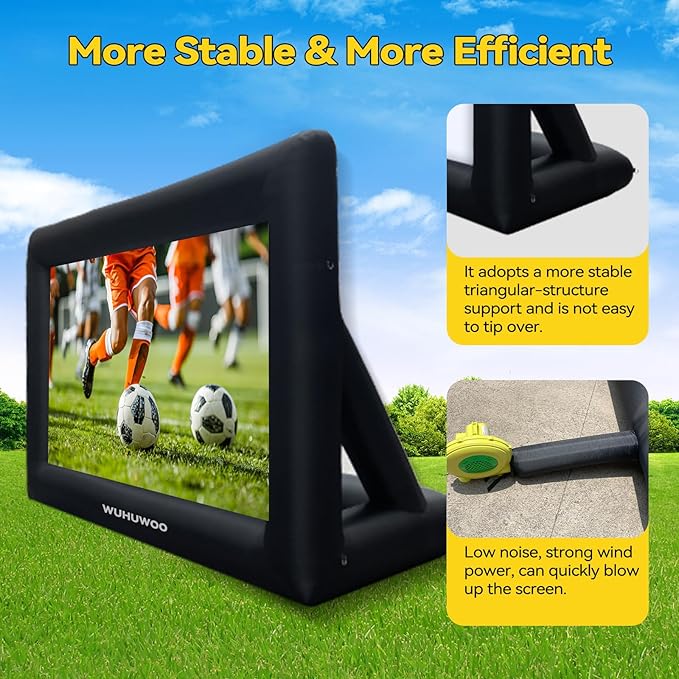 Inflatable Movie Screen Outdoor, 24FT Blow Up Projector Screen for Outside with Air Blower and Carry Bag, Support Front & Rear Projection Easy Set Up for Backyard Movie Night Pool Party