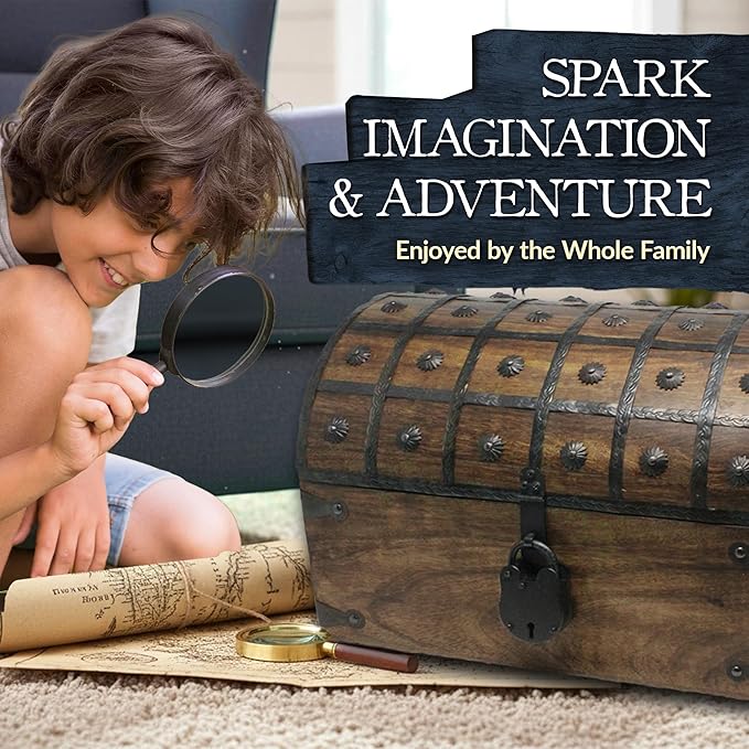 Nautical Cove Handmade Pirate Treasure Chest for Kids Prizes & Classroom with Lock and Skeleton Keys – Lockable Wooden Storage Chest Box, Pirate Decor, Decorative Wooden Box - X-Large 16x11x10.5