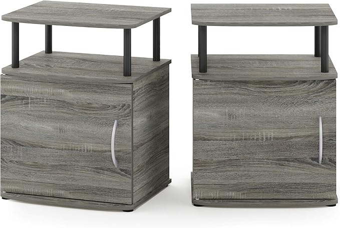 Furinno JAYA End Side Sofa Table/Nightstand with Door, 2-Pack, PVC Tubes, French Oak Grey/Black