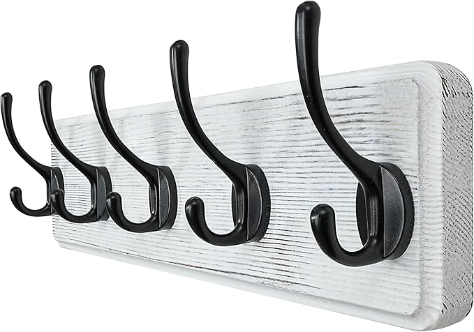 WEBI Coat Rack Wall Mount,Coat Hanger Wall,16" Hole to Hole,Coat Hooks Wall Mounted,Hook Rack Rail,5 Hooks for Hanging Coats,Hats,Jacket,Clothes,Entryway,Black/White