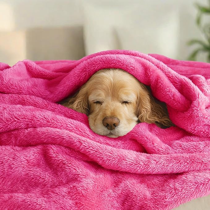Exclusivo Mezcla Plush Fuzzy Fleece Bed Blanket Queen Size, Super Soft, Fluffy and Warm Blankets Suitable for All Seasons (Hot Pink, 90x90 Inches)