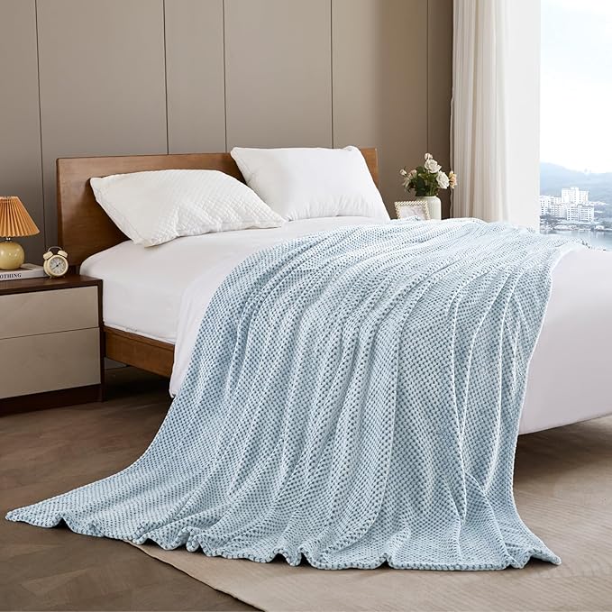 Exclusivo Mezcla Fleece Bed Blanket Queen Size, Super Soft and Warm Blankets for Couch, Sofa and Bed Waffle Textured, Cozy, Fuzzy and Lightweight (Mixed Slate Blue, 90x90 Inches)