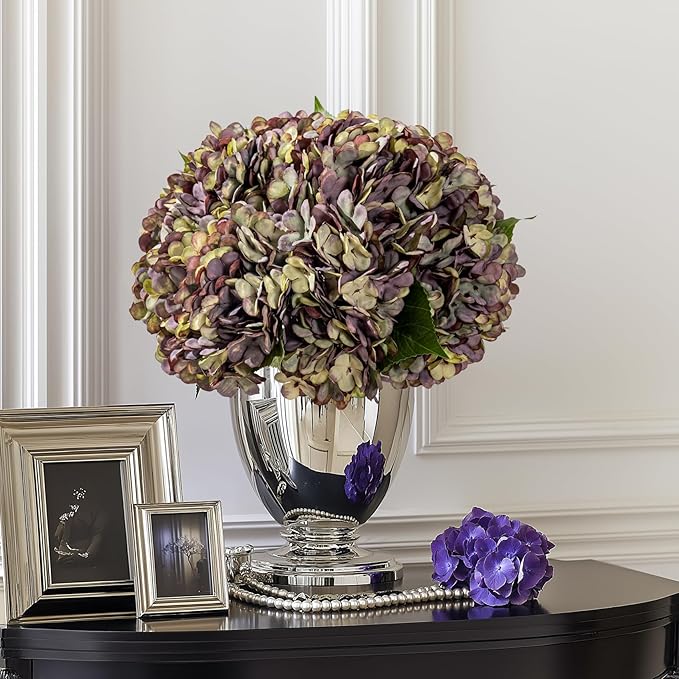 10PCS Fake Hydrangea Artificial Flowers Hydrangea Bouquet for Home Wedding Bridal Bouquet Office Party Table Centerpiece DIY Floral Decor (Autumn Purple)