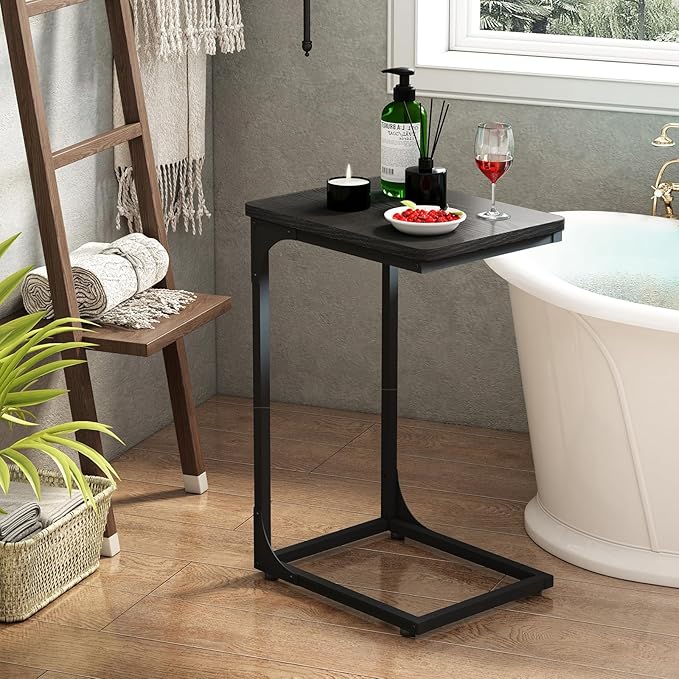 QEEIG C Table Side Table Living Room C Shaped Couch Tray End Table Modern 1 Pack, Black (017-30BN-1)