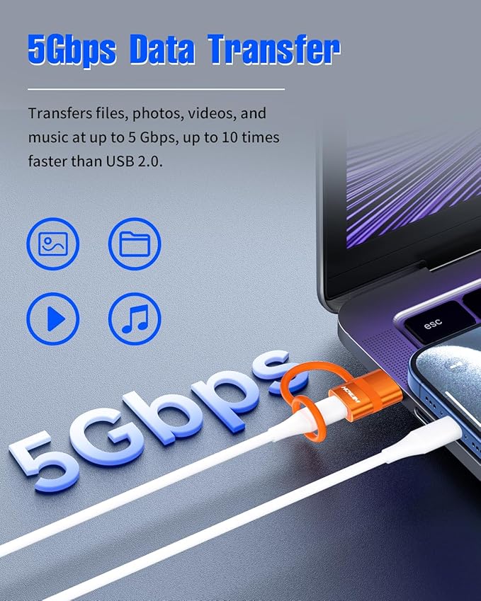 USB to USB C Adapter 2 Pack,5Gbps USB C Female to USB 3.0 Male Adapter,Fast Charging Type C Charge Converter for M-acBook,Phone 15 16 17,Pad,A-pple Watch,A-irpods,G-alaxy,Anti-Lost Loop Orange