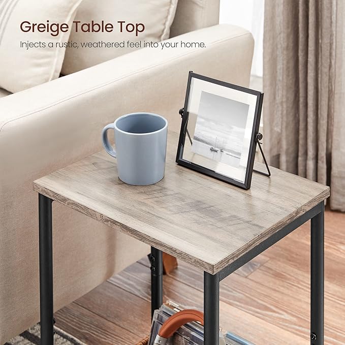 VASAGLE Side Table, Small End Table, Nightstand for Living Room, Bedroom, Office, Bathroom, Greige and Black ULET271B02
