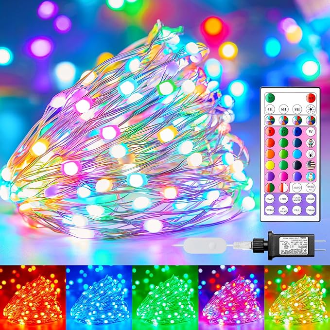 Brightown Plug in Fairy Lights Color Changing - 22 Colors 33FT 100 LED Fairy Lights with Remote,Halloween String Lights Indoor with 12 Lighting Modes, Multicolor Christmas Light for Bedroom Classroom