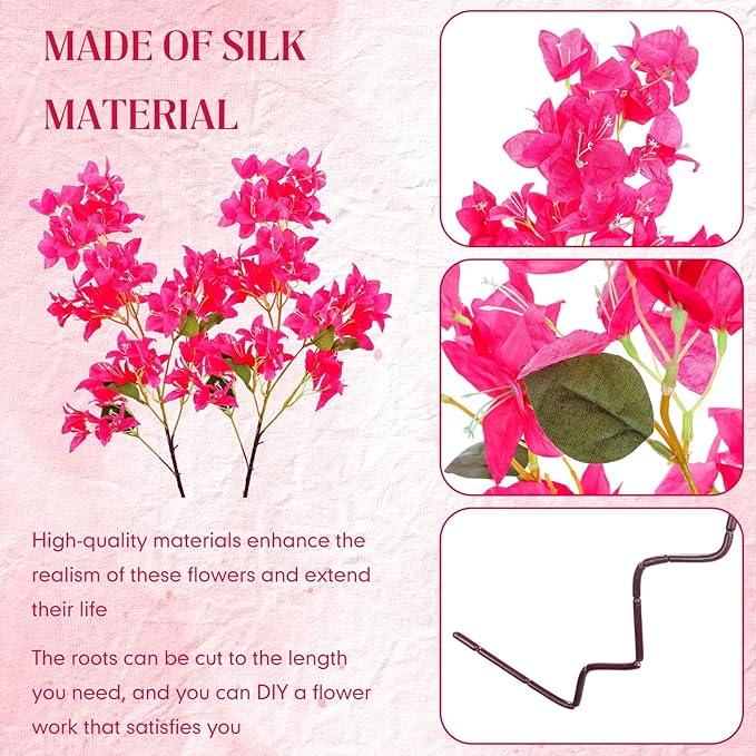 30 Pack Artificial Bougainvillea Floral 38" Silk Long Stem Bougainvillea Plants Hanging Table Centerpiece for Home Wedding Indoor Outdoor Decorations (Rose Red)