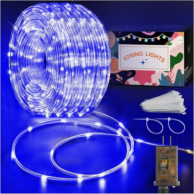 KNONEW 164FT 1000LED Rope Lights for Outside,Outdoor String Lights Waterproof 8 Modes Clear Tube Light for Indoor,Bedroom,Wedding,Garden,Patio,Christmas,Tree,Rv,Holiday Decoration(Blue)