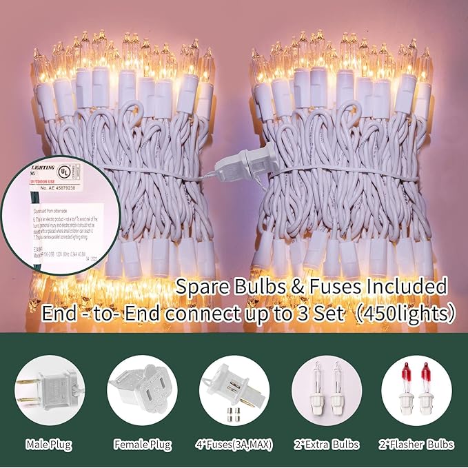 LAMPHOME Super-Bright Extendable Warm White Christmas Lights Decoration 150Lights 31.9ft UL Certified Mini Bulb String Lights Set for Outdoor Christmas Tree Garden Holiday Party Patio Wedding Decor