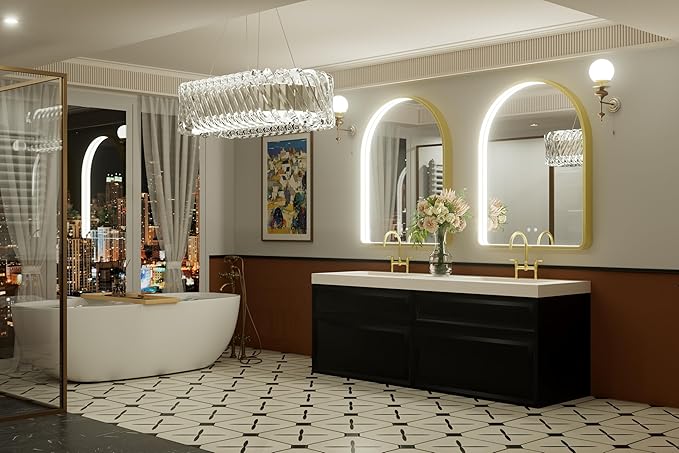 40x30 Inch Arched Gold LED Bathroom Mirror with Lights, Adjustable 3000K/4500K/6000K, Wall Mounted Framed Lighted Bathroom Vanity Mirror, Anti-Fog, Dimmable, Memory Function