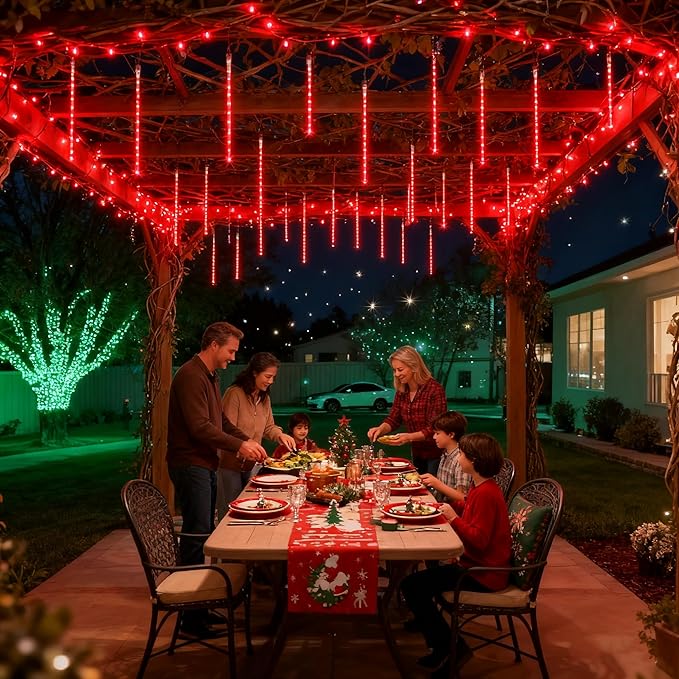 Joomer Christmas Lights Outdoor, 11.8 inch 10 Tubes 240 LED Meteor Shower Lights, LED Snow Falling Icicle Cascading Light with Timer Waterproof and Connectable for Christmas Decoration (Red)