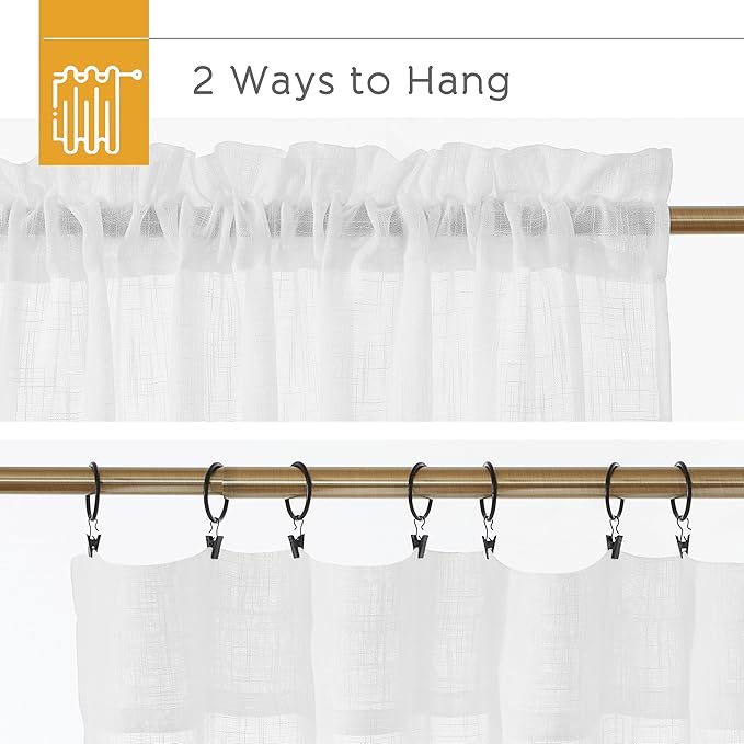 RYB HOME Extra Long Sheer Curtains Semi Transparent Drapes Boho Window Decor for Living Room Bedroom Front Door High Ceiling Window, White, W 70 x L 108, 1 Pair
