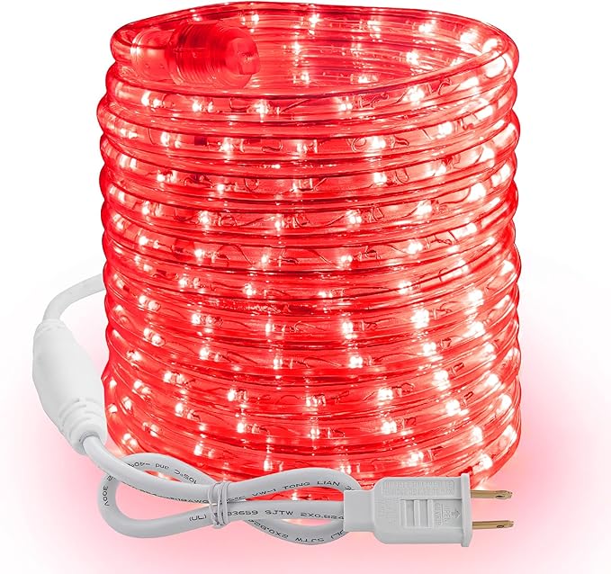 Brizled Rope Lights Outdoor, 18ft 216 LED Red Christmas Rope Lights Connectable, 120V Plugin Red Christmas Light Waterproof Clear Tube Lighting Indoor for Xmas Patio Garden Party Home Decorations